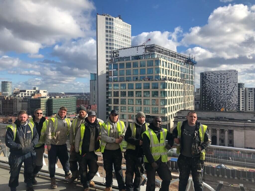 jim on hsbc with crew Henley Group and HSBC HQ in Birmingham. GRC Installation project.