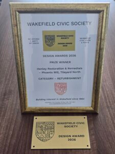 Wakefield Civic Society award plaque Phoenix Mill restoration Wakefield